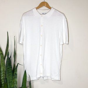 Zara Europe Mens Knit Polo White - Sz L